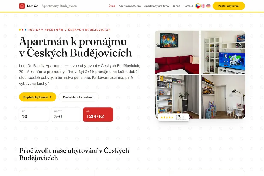 Náhled webu apartmanybudejovice.cz — prezentace na míru