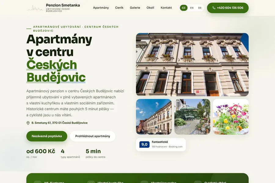Náhled webu ceskebudejoviceubytovani.cz — penzion na míru