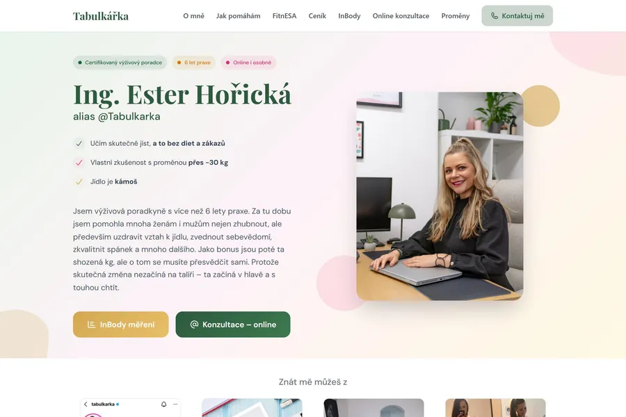 Náhled webu tabulkarka.cz — prezentace na míru